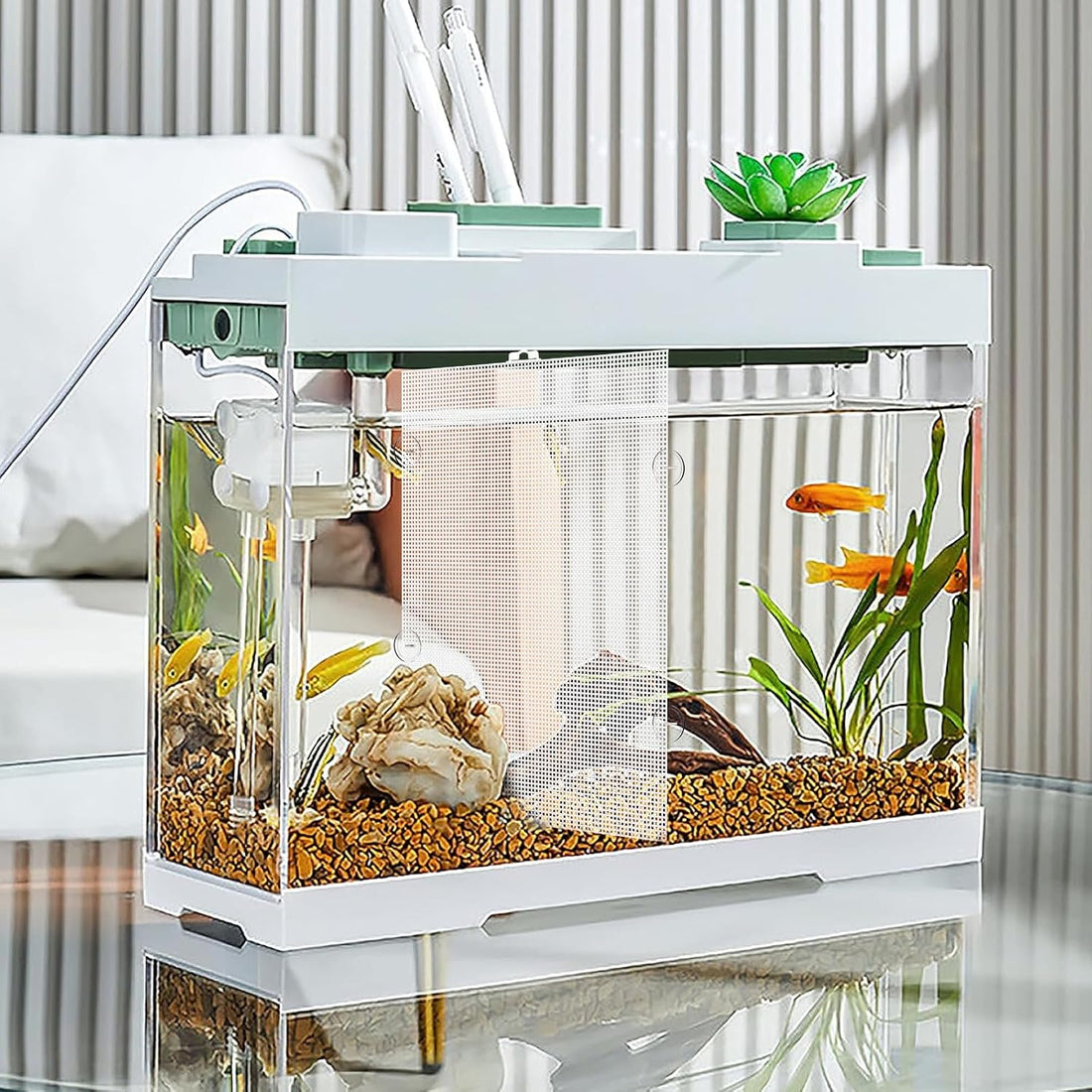2 Sets Plastic Fish Tank Divider with Self-Adhesive Hook and Ties