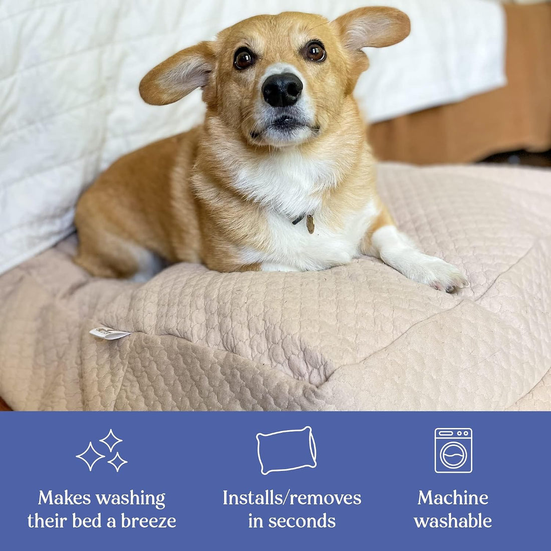 4Knines Quilted Dog Bed Cover, Waterproof Heavy‑Duty Washable