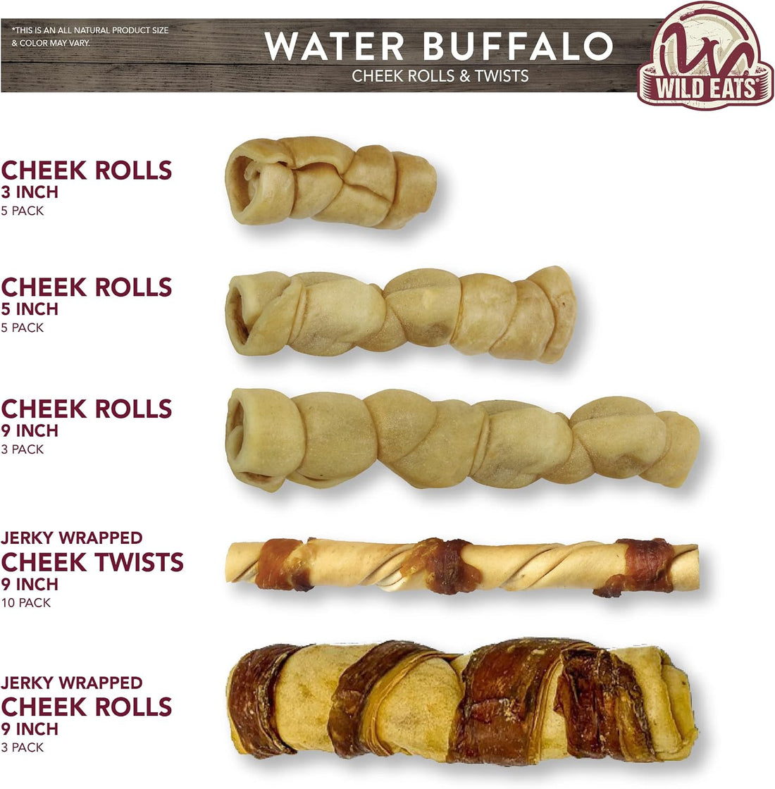 Wild Eats Water Buffalo Retriever Style Cheek Roll Dog Chews