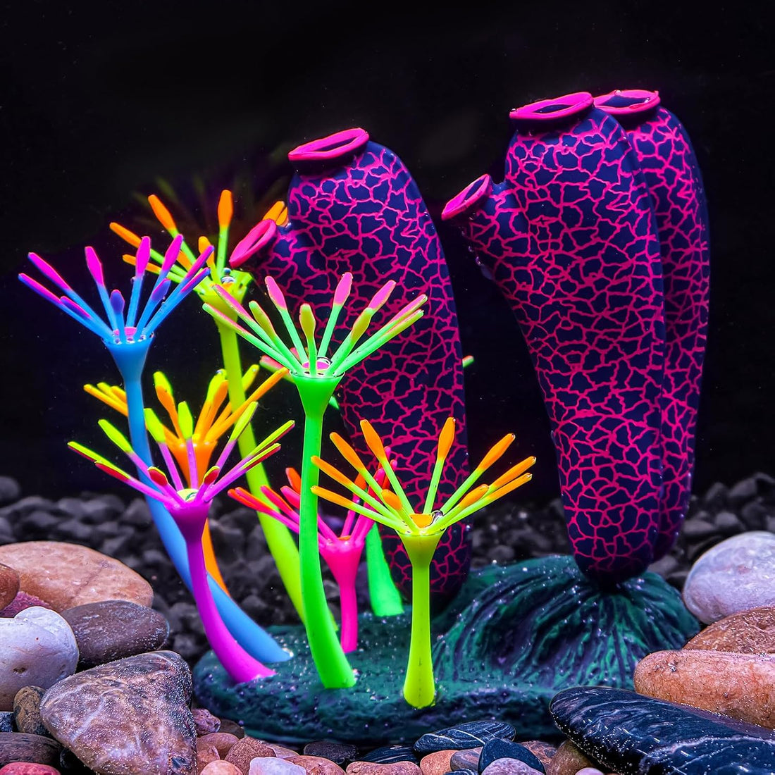 Glow-in-the-Dark Silicone Coral Aquarium Decor Blue