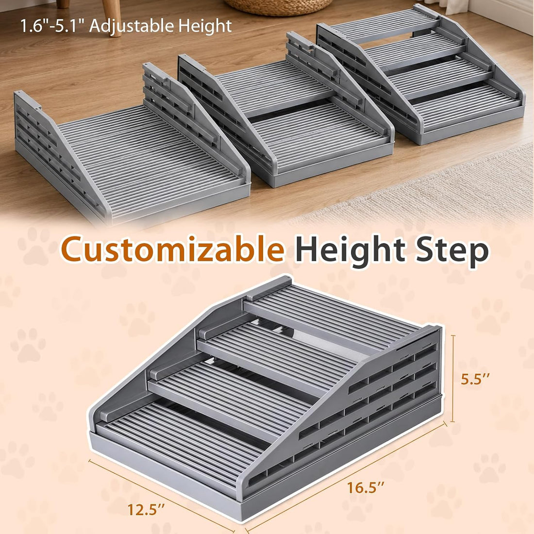 Litter Box Ramp for Cats, Adjustable Cat Steps for Litter Box