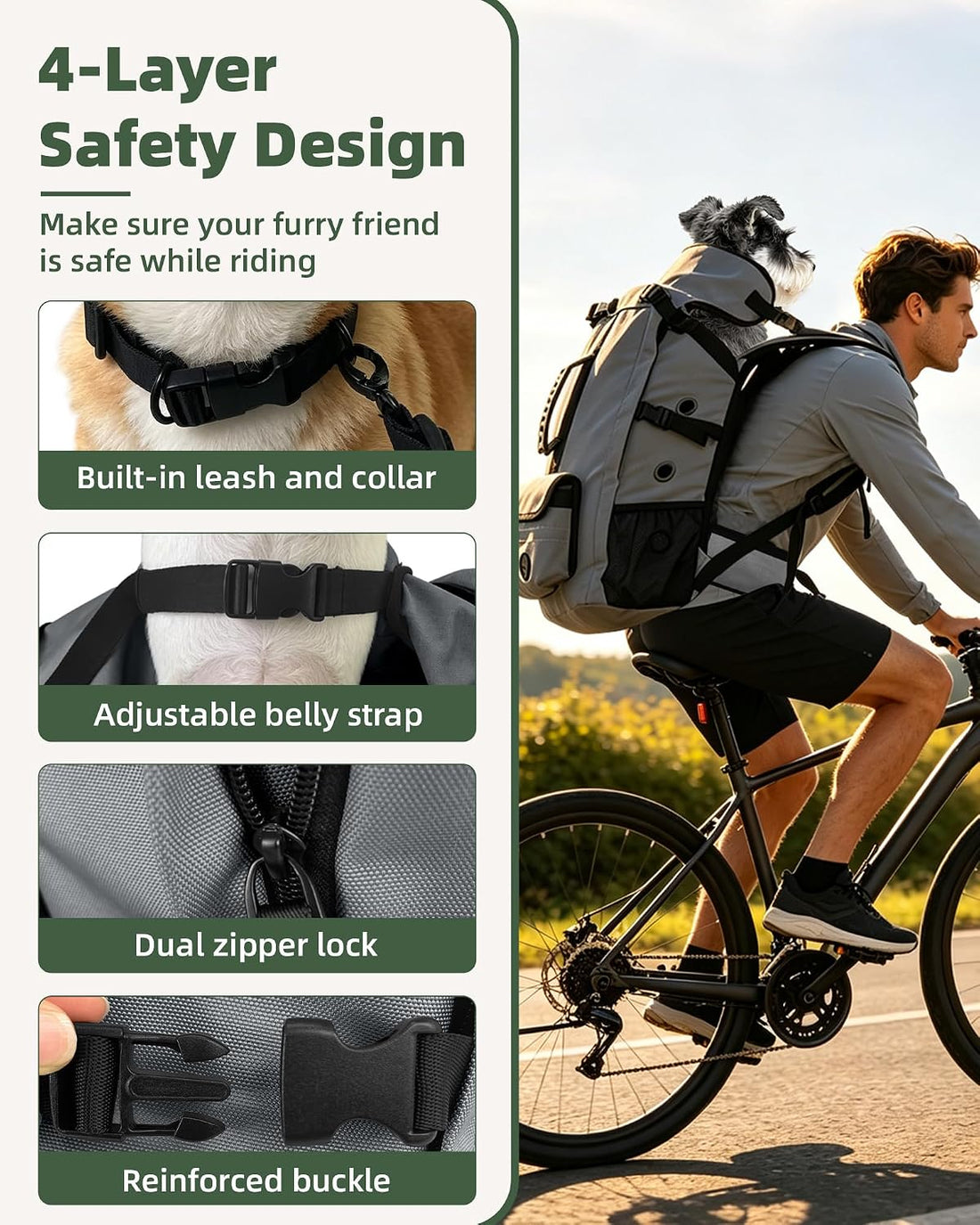 Breathable Dog Hiking Backpack Carrier for Large Dogs, Grey