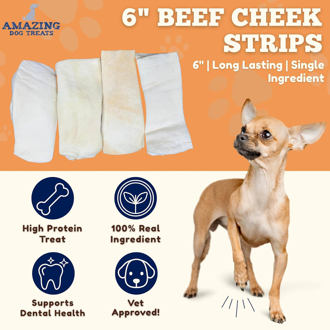 Amazing Dog Treats - Beef Cheek Strips Premium Dog Chew - NO Odor