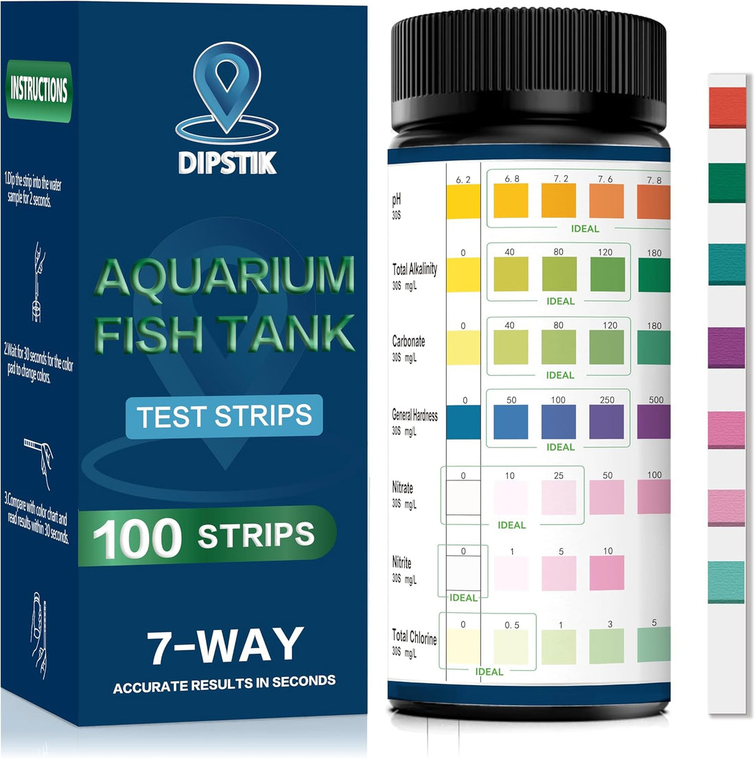 Aquarium Test Strips,7-Way Freshwater Saltwater Fish Tank Pond Test