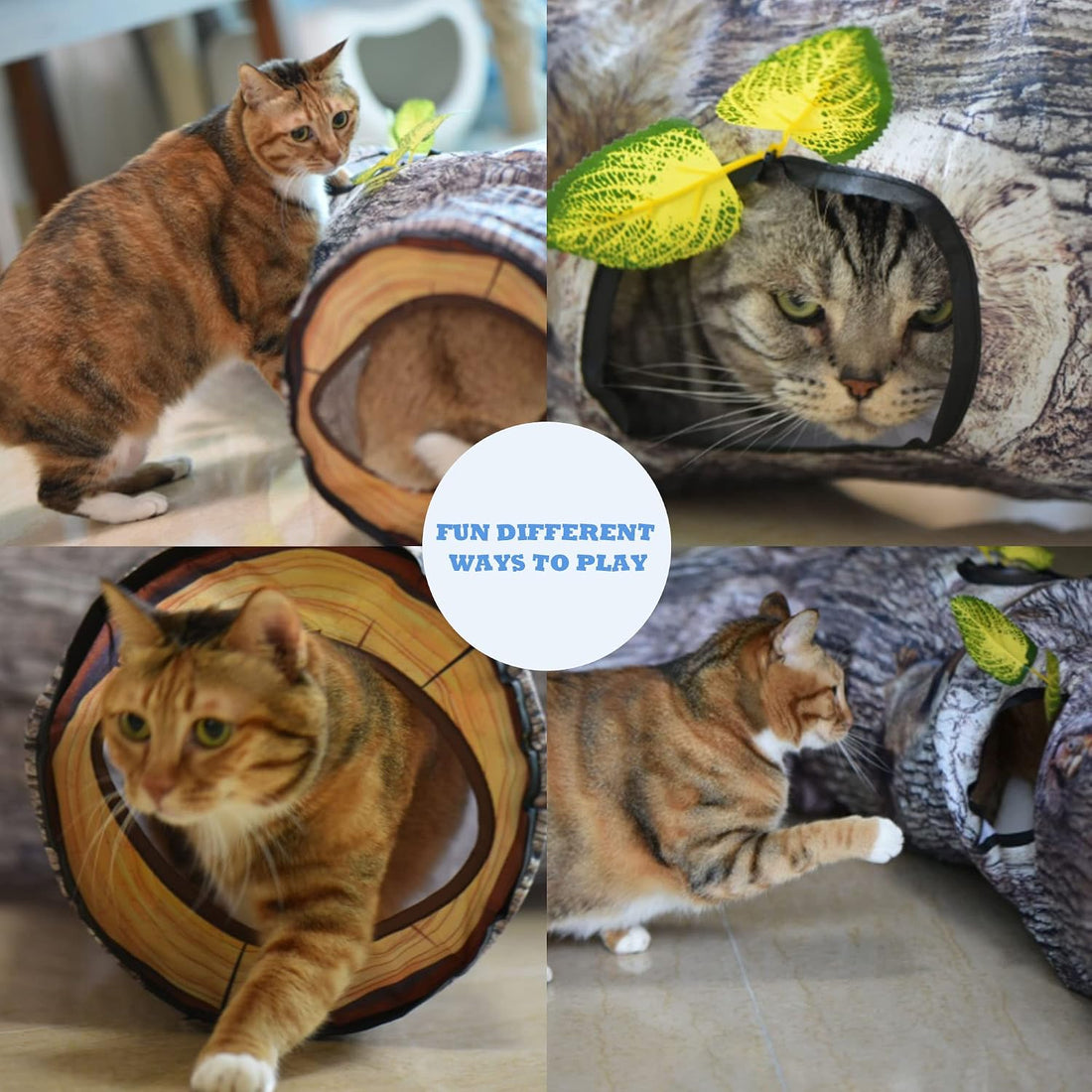 Cat Tunnel,Cat Tunnels for Indoor Cats,Tree Trunk Play Toy for Large