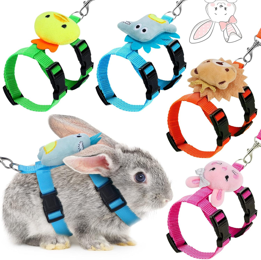 Tondiamo 4 Pcs Adjustable Bunny Harness and Leash Set for Small