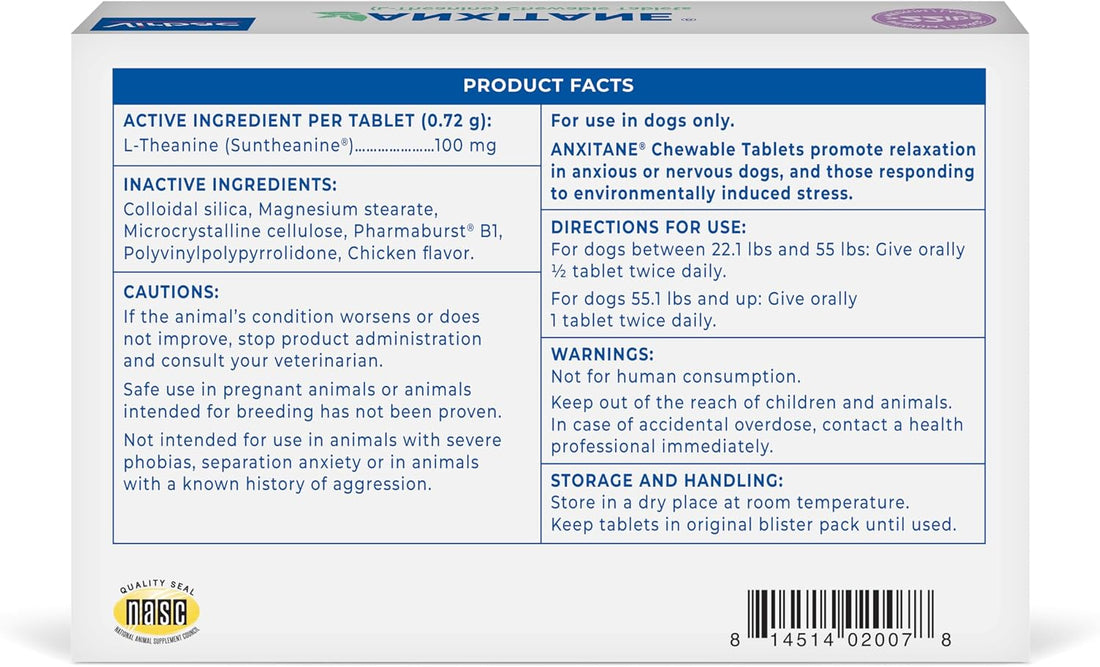 ANXITANE Chewable Tablet- Calming Tablet for Anxious Behavior