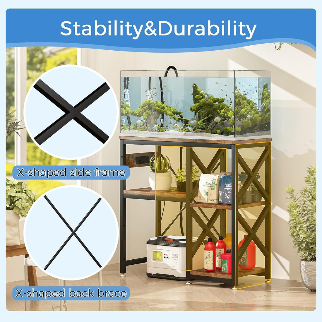 METYERRY 20-29-37 Gallon Fish Tank Stand with Power Outlet,Adjustable