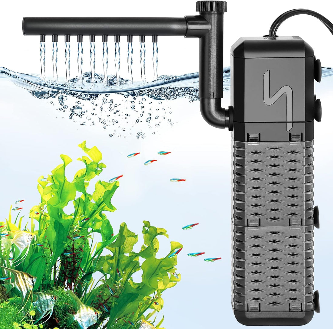 AQQA Submersible Aquarium Filter, Adjustable Flow with Aeration System