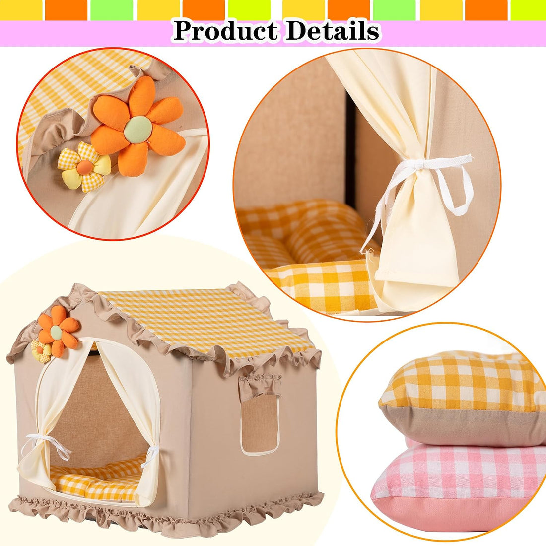 Yellow Indoor Dog House with Frame Foldable Breathable for Small Dog