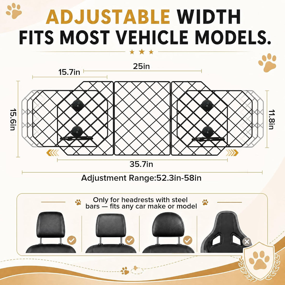 Urban Deco Dog Car Barrier for SUV Heavy Duty Metal Mesh Pet Divider