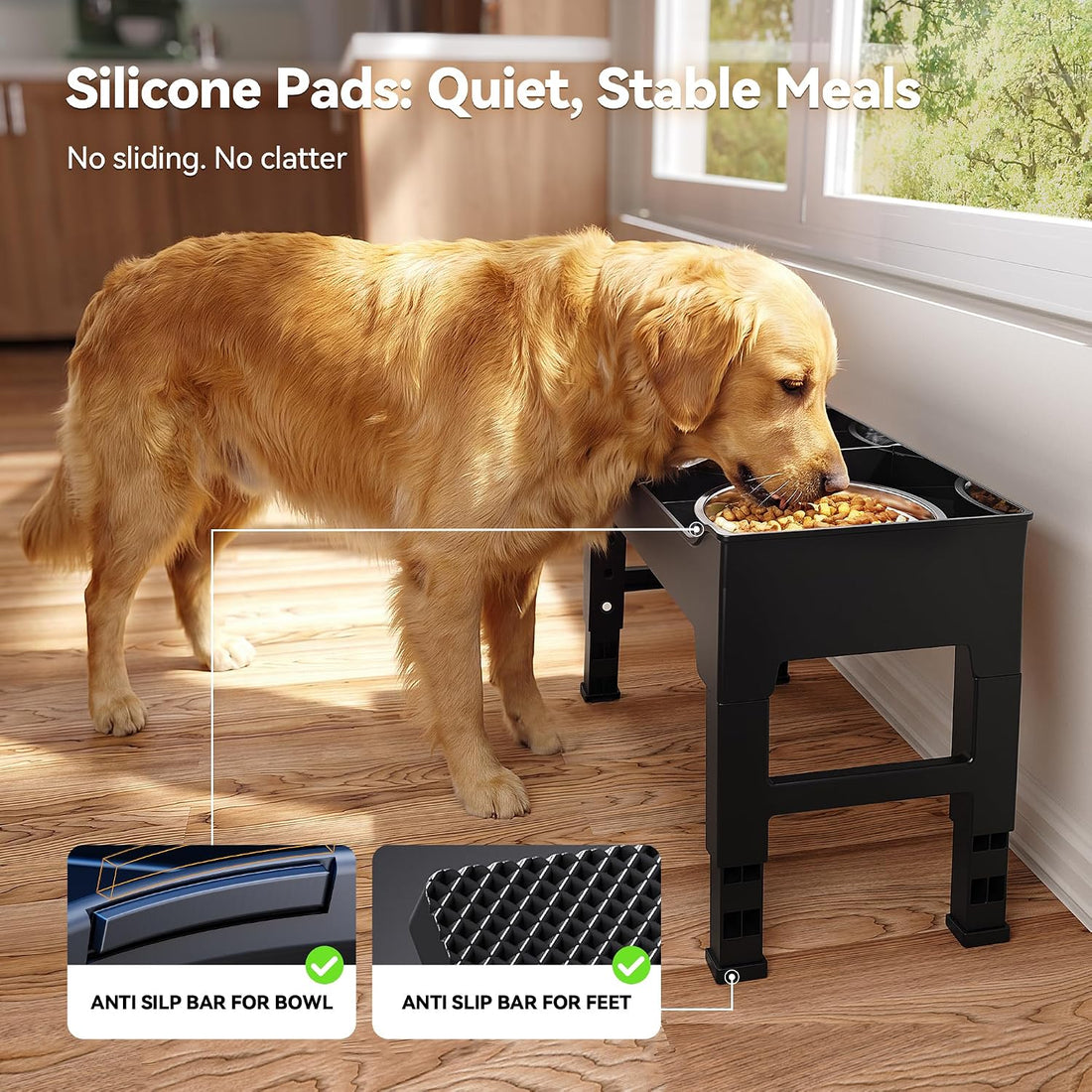 CZPET Elevated Dog Bowls, Splash Guard 4-Height Adjustable