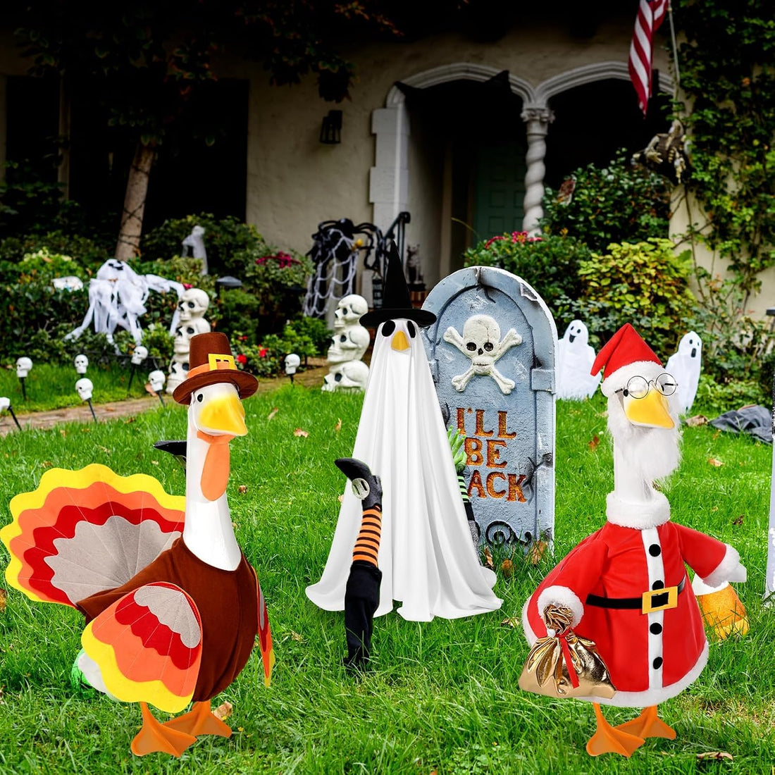 JcHrmers 3 Sets Porch Goose Outfits Halloween Thanksgiving Christmas