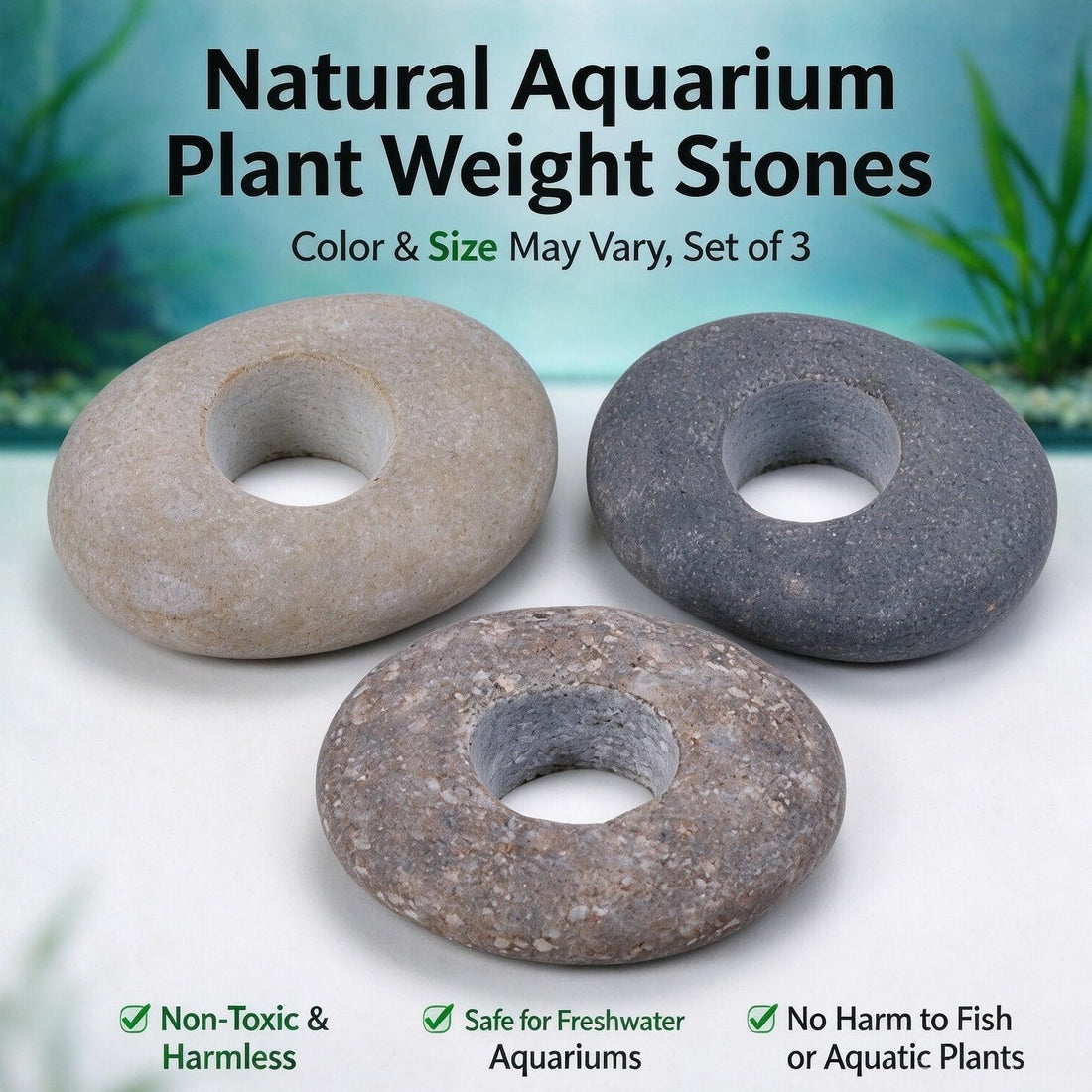 LUOTIVON 3PCS 0.8″ Hole Natural River Stone Plant Weights for Aquarium