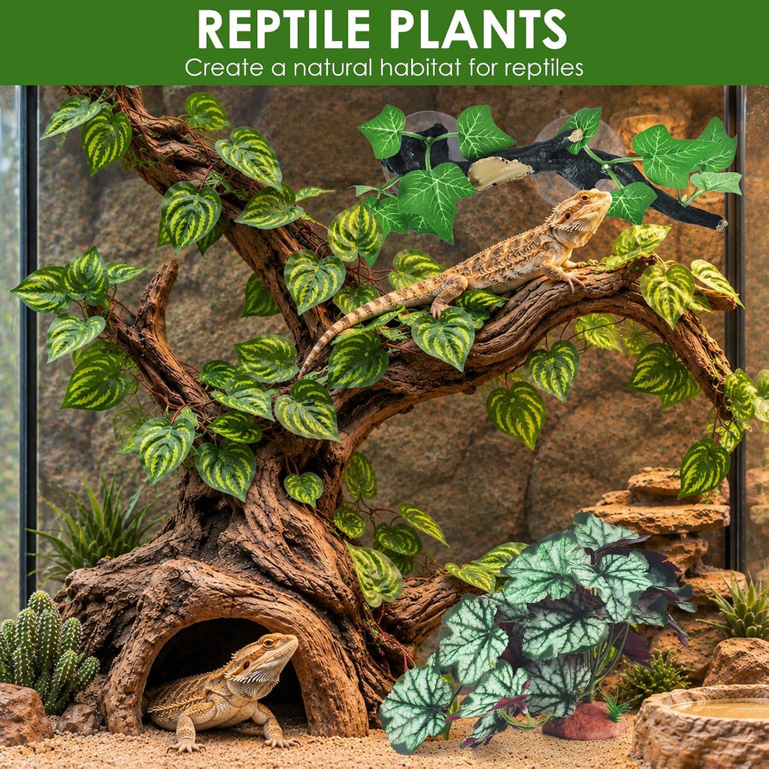 KATUMO 3PCS Reptile Plants, Terrarium Plant Artificial Decor