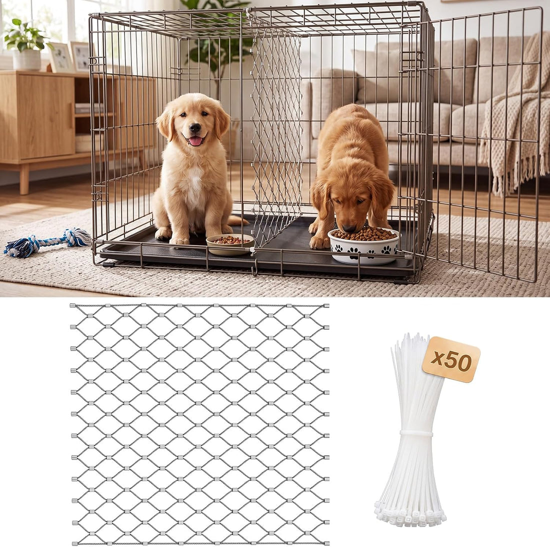 Dog Crate Divider for 42 Inch Crate, Stainless Steel Mesh