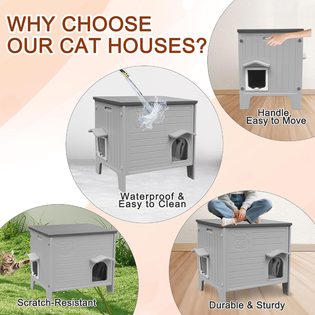 Insulated Cat House Outdoor Weatherproof Plastic Cats Houses