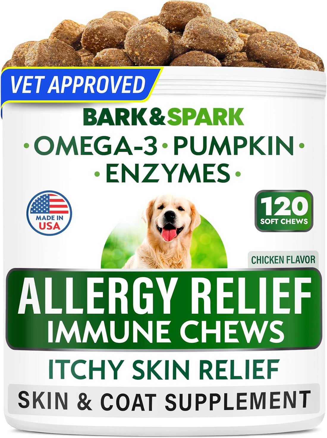 BARK&SPARK Dog Allergy Relief Soft Chews for Skin Health & Seasonal
