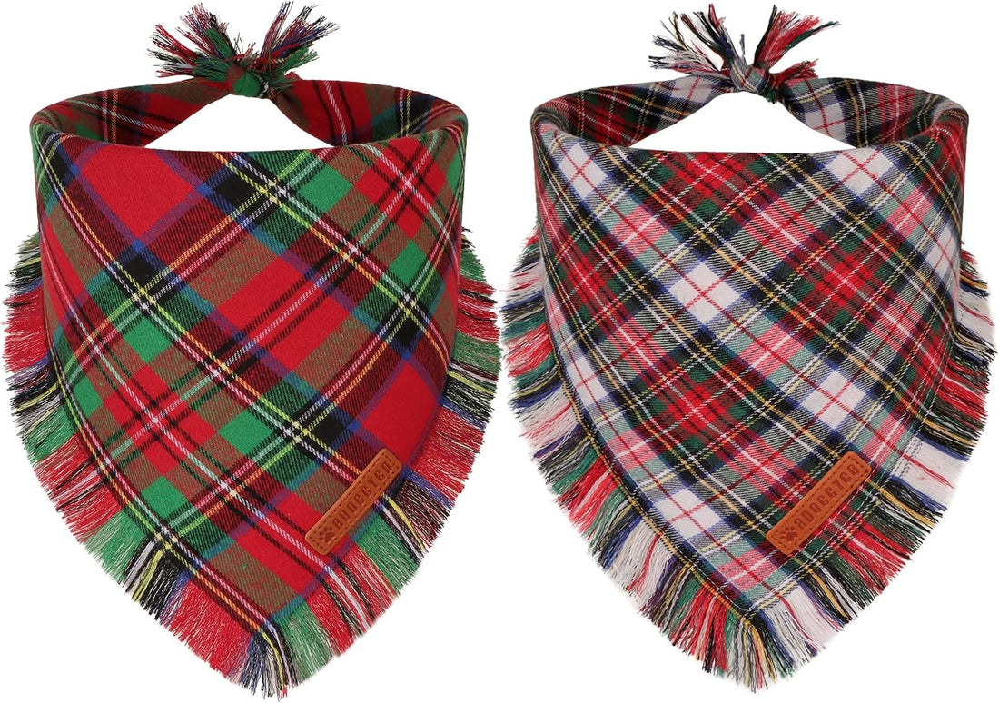 ADOGGYGO Fall Dog Bandana, Brown Plaid Thanksgiving Bandanas for Dogs