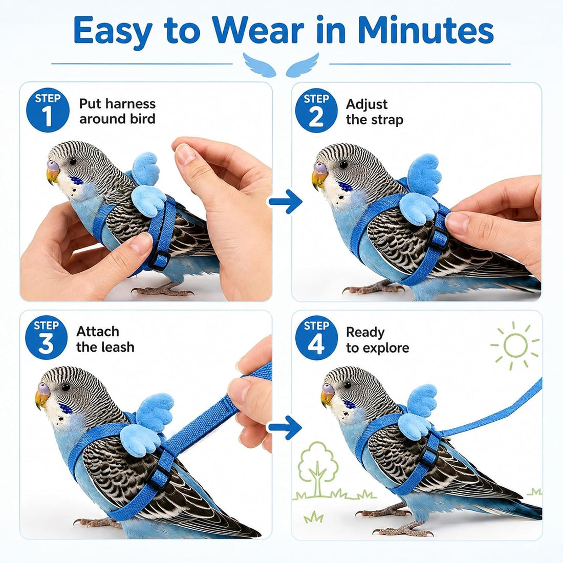 Pet Parrot Bird Harness and Leash, 2m Adjustable Polyester Rope