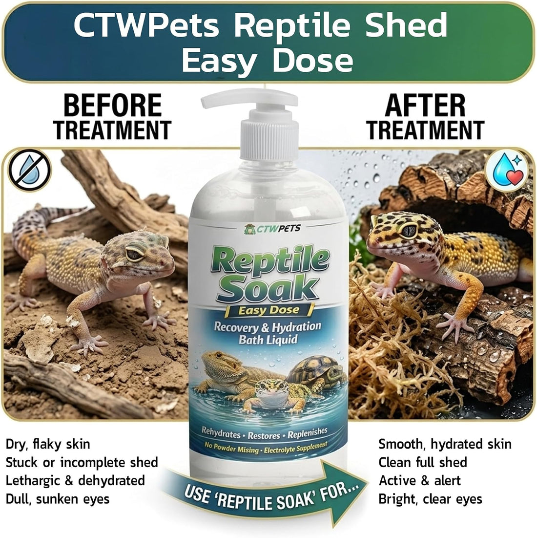 CTWPets Reptile Electrolyte Soak, Bearded Dragon Bath with Vitamins