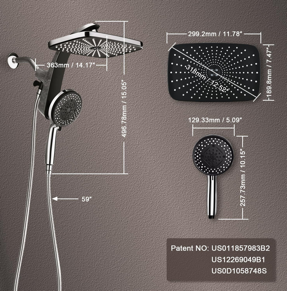 Rain Shower Head with Handheld Showerhead, Chrome 1.8GPM