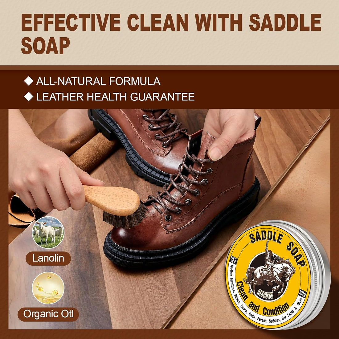 Leather Boot Care Kit, Mink Oil & Saddle Soap for Leather Cleaner