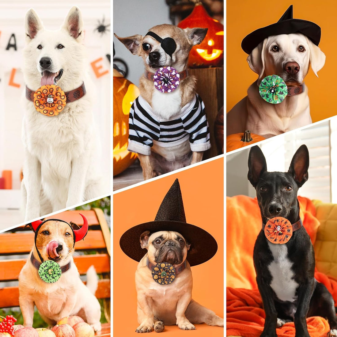 Huhumy 50 Pcs Halloween Dog Collar Bows Flowers Bulk for Small Medium