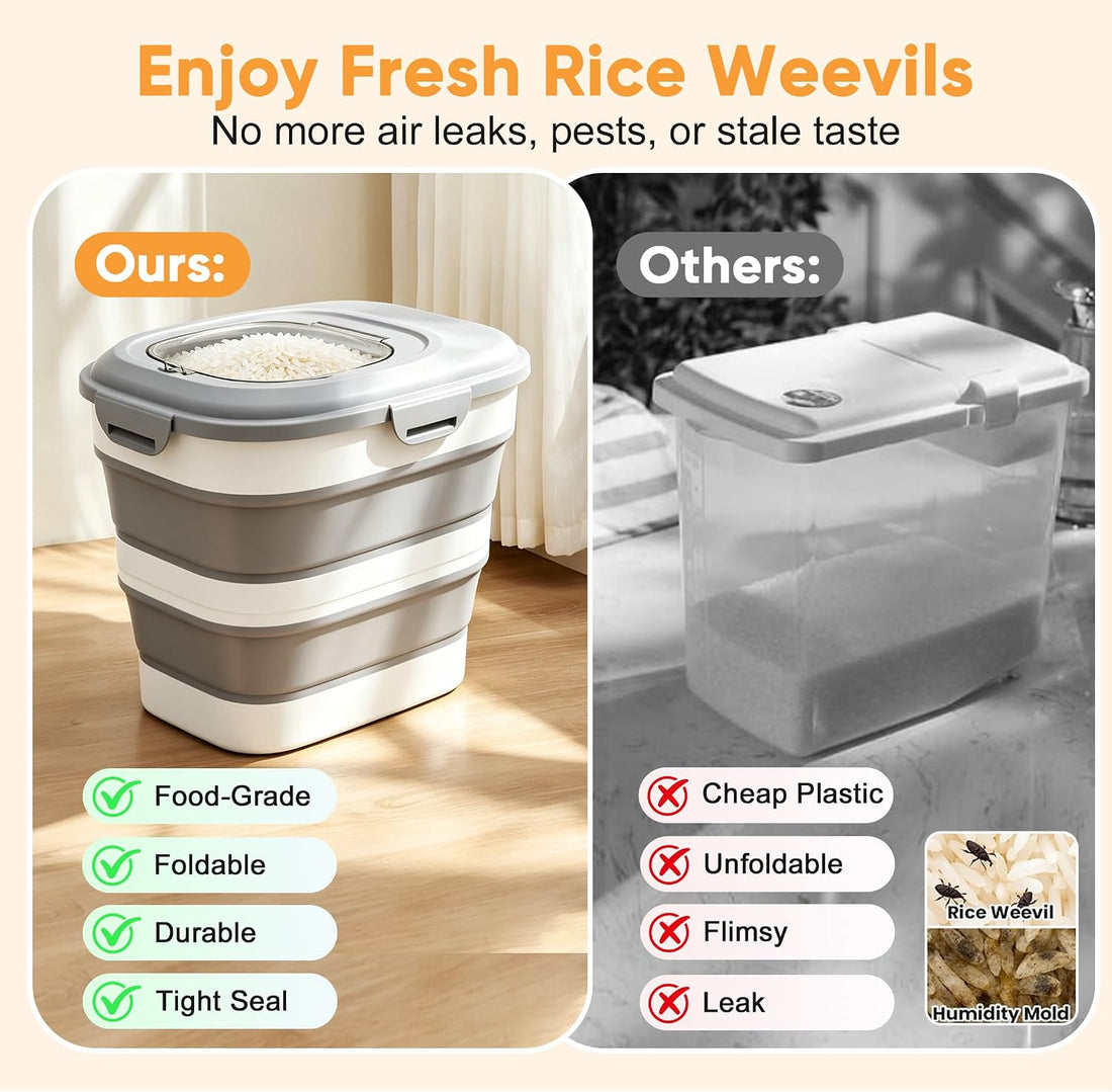 Rice Storage Container, 20 to 50Lbs Collapsible Airtight Rice