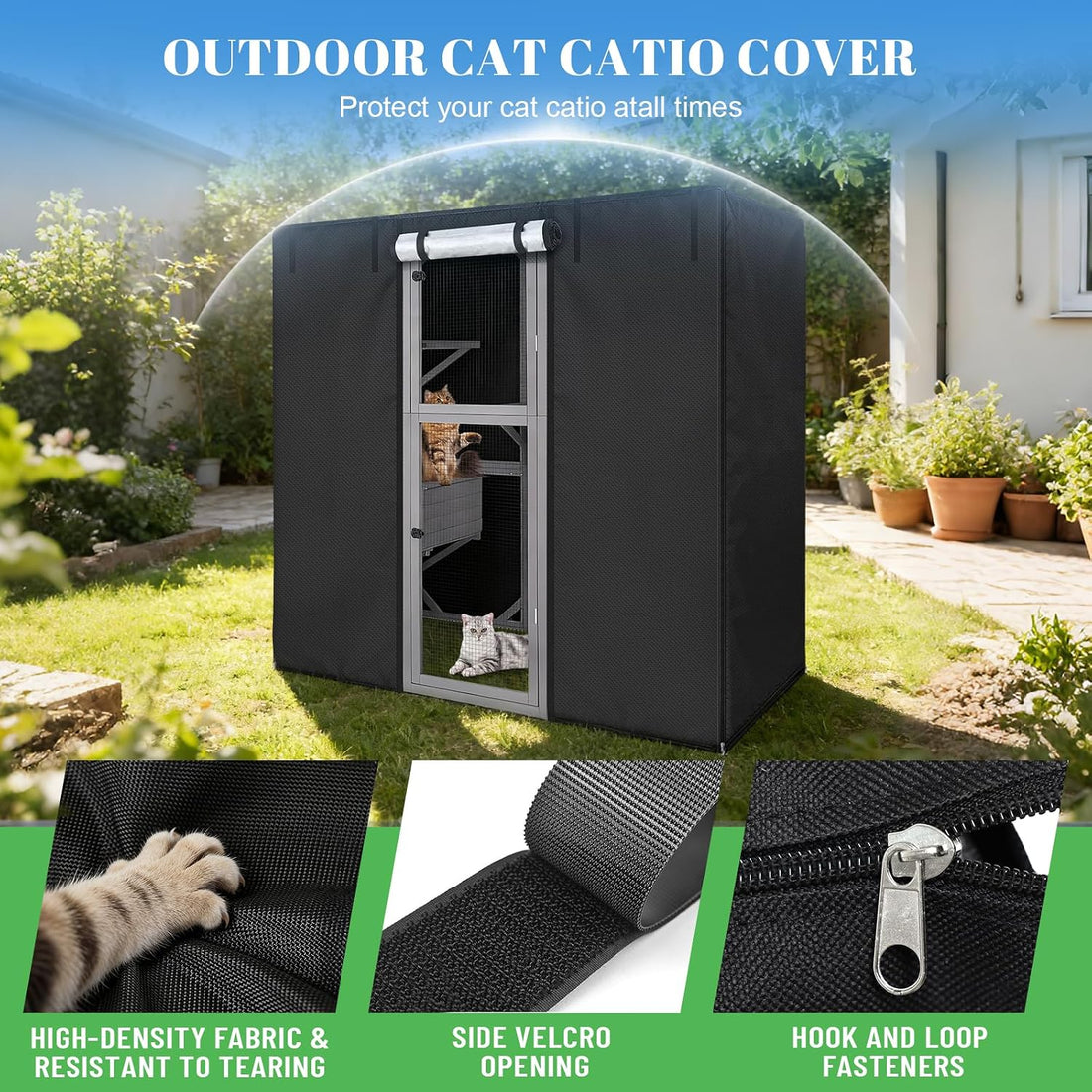 Cat House Cover, Outdoor Cat Enclosure Covers 600D Waterproof Full