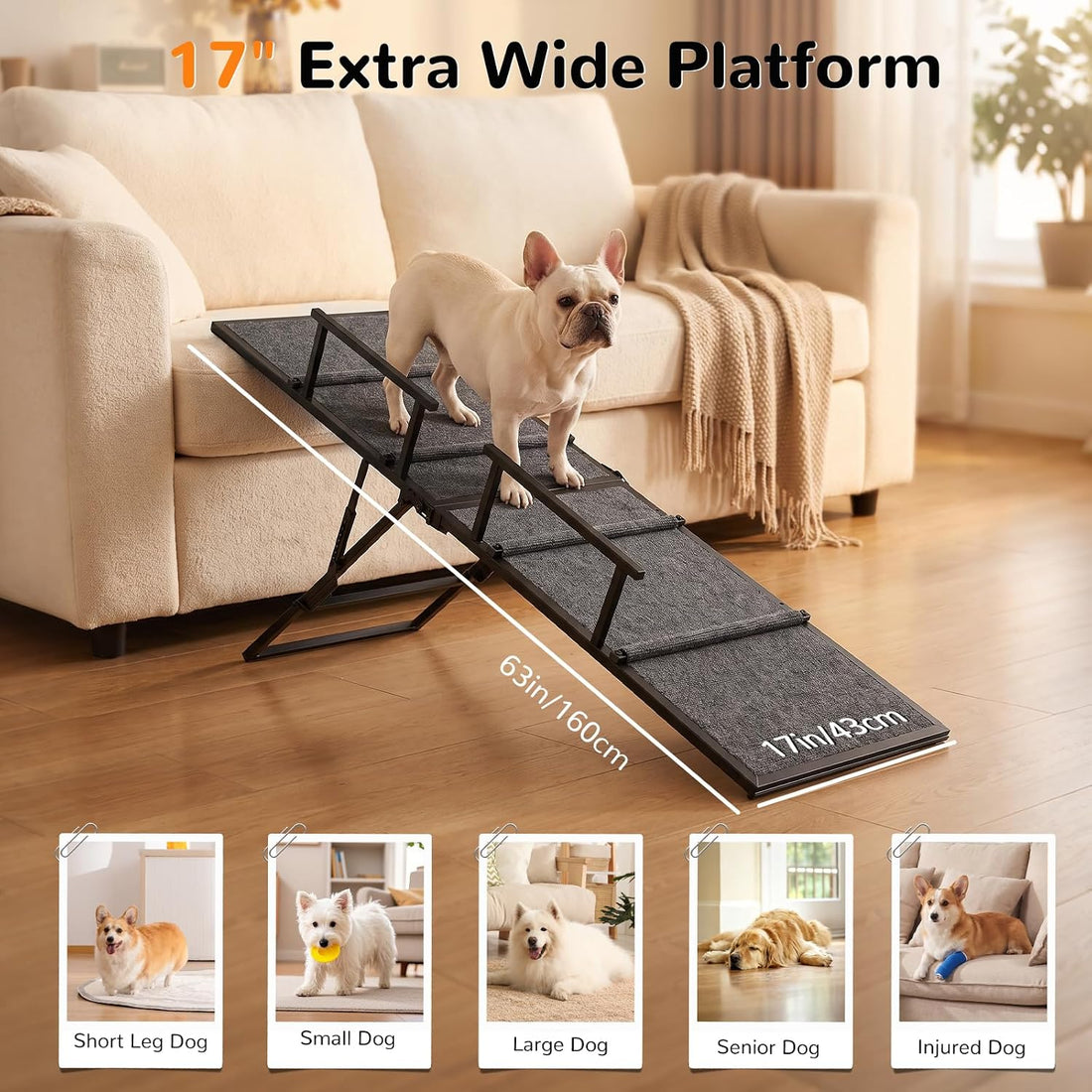 Dog Ramp for Bed Couch, 63" Long Foldable Pet Ramp for Small to Large