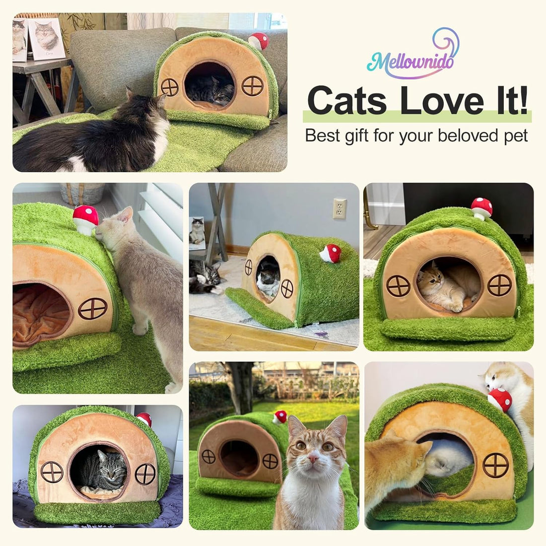 Mellownido Cat House for Indoor Cats - Cute Cat Bed Cave