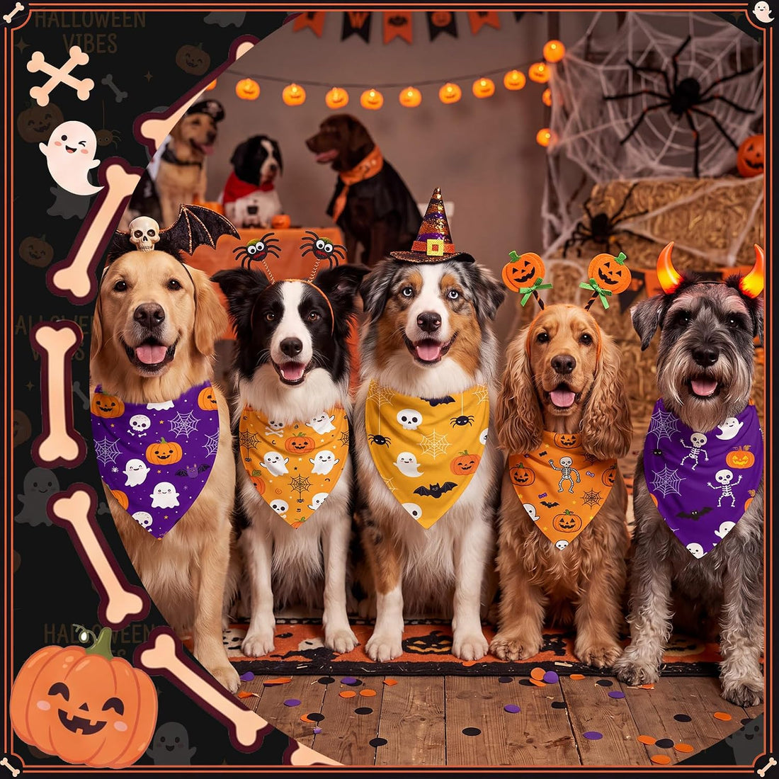 Weewooday 50 Pcs Halloween Dog Bandanas Bulk for Charm Medium Pets