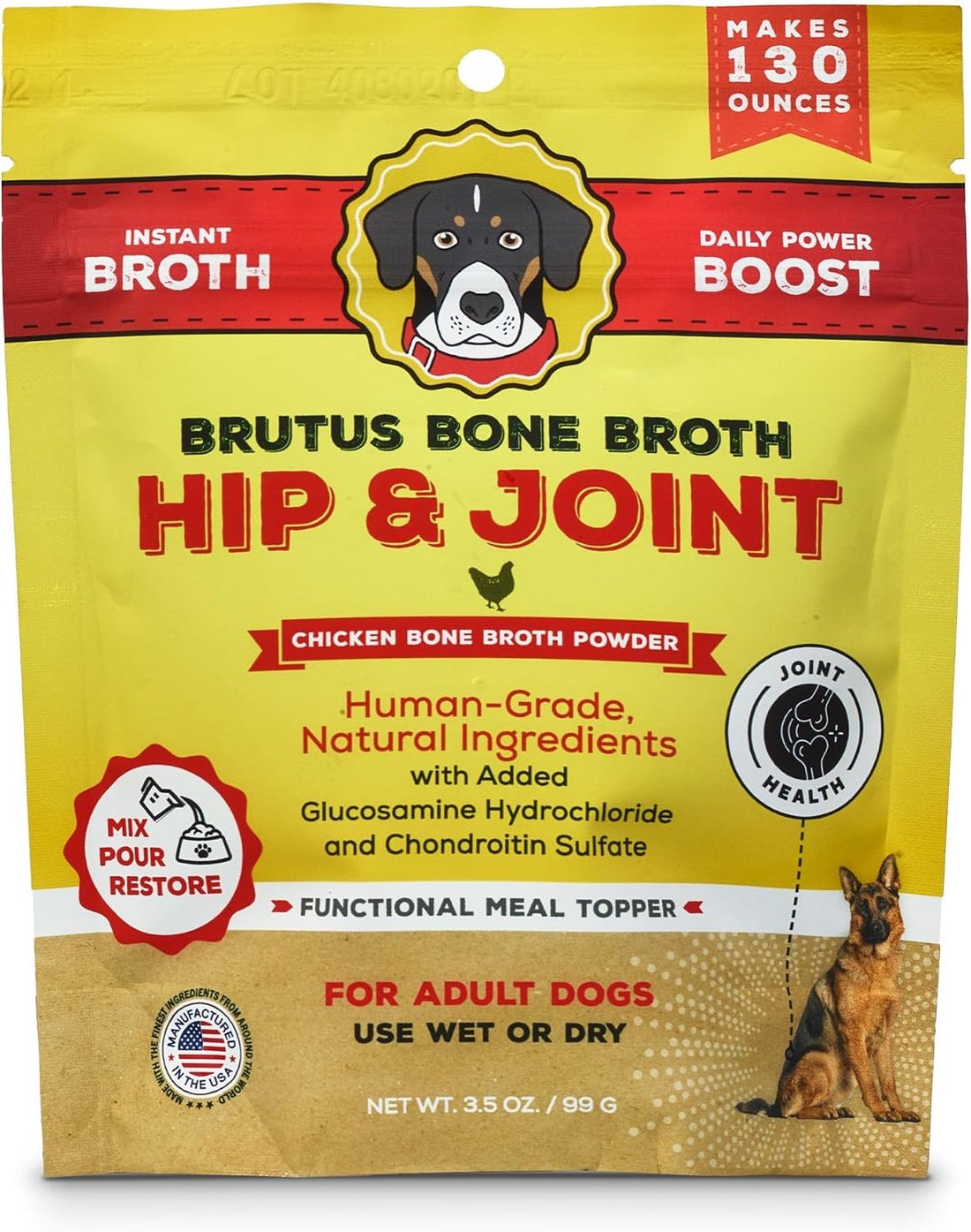 Brutus Broth Dog Food Topper - Instant Bone Broth Powder for Dogs