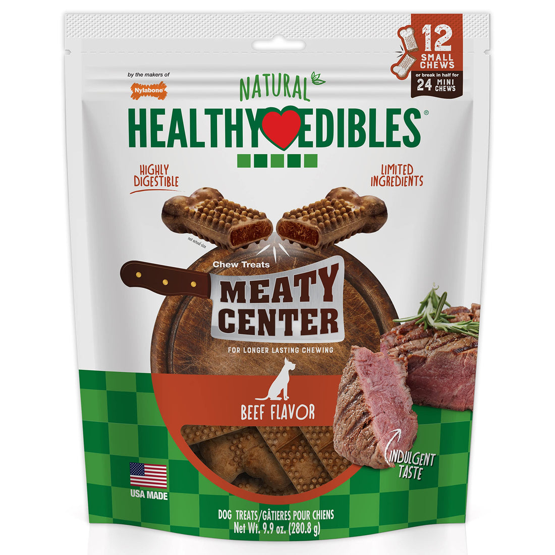 Nylabone Healthy Edibles Natural Dog Chews Long Lasting Meaty Center