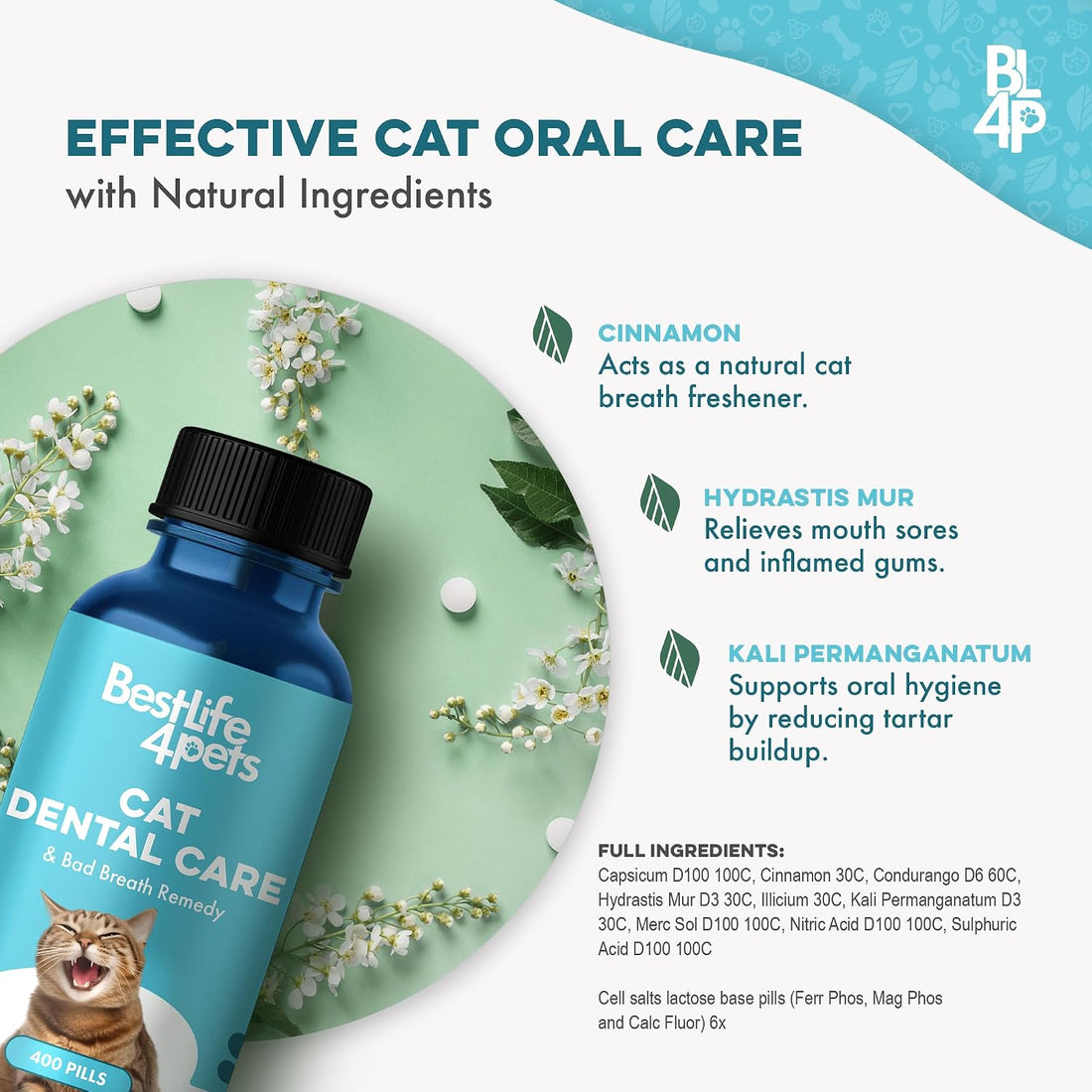 Cat Dental Care Supplement for Bad Breath, Tartar & Gum Support