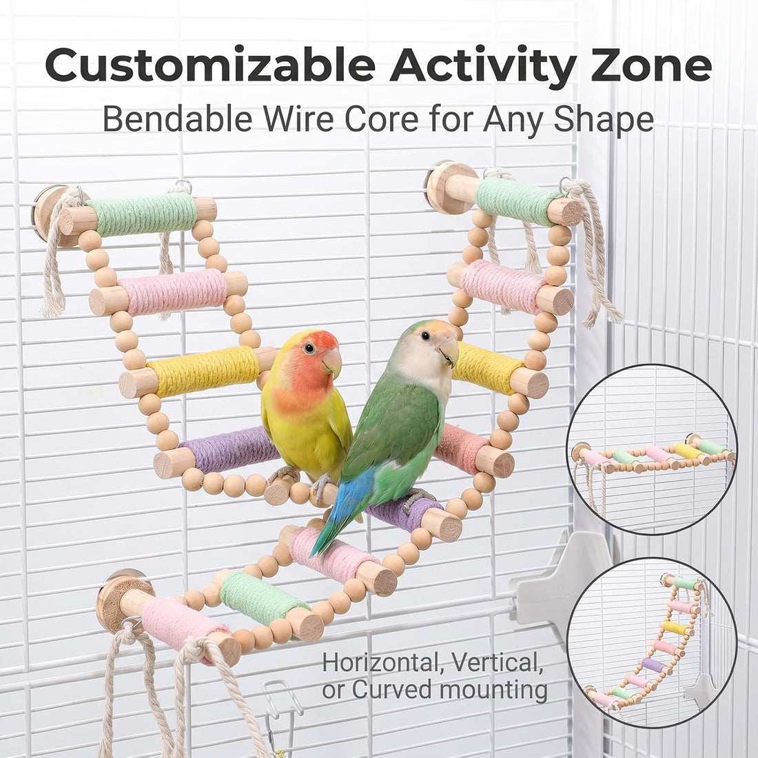 Bendable 10‑Step Parrot Rope Ladder Perch for Small Parrots