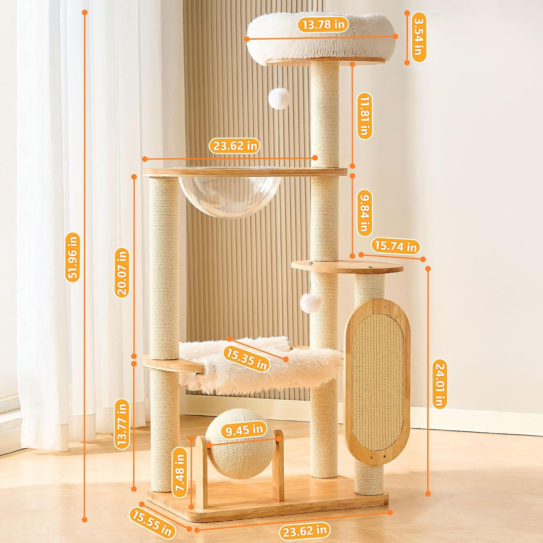 HITTITE Solid Wood Cat Tree Tower with Scratching Post
