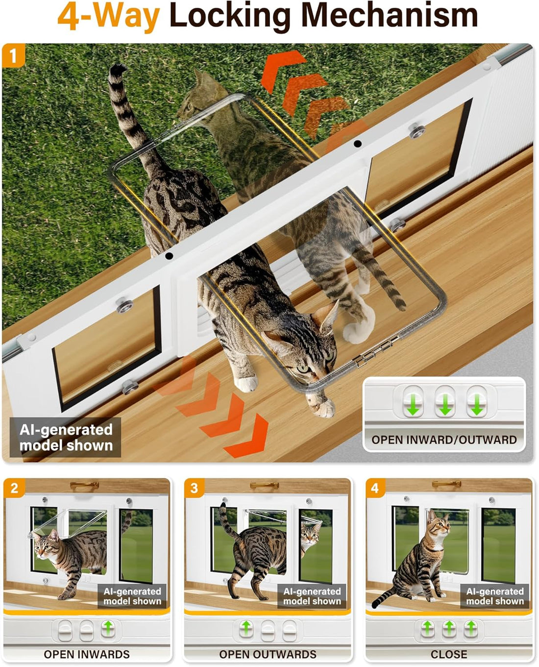 31"-36" Cat Door for Window, Flap Pet Door Fit Window Insert