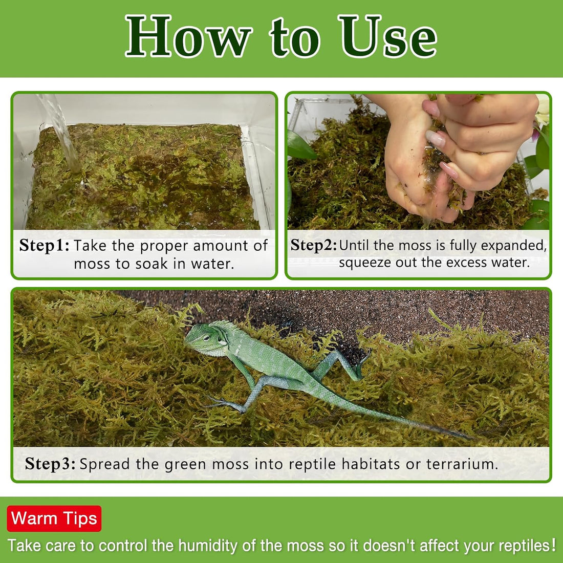 Halatool 9 OZ Sphagnum Moss for Reptiles - Green Terrarium Moss