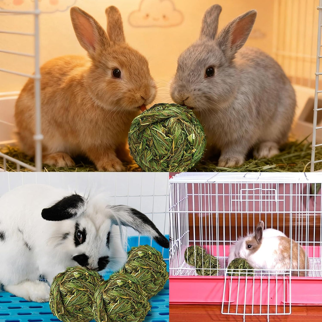 PINVNBY Hay Balls for Rabbits,4 PCS 100% Natural Timothy Hay Bunny