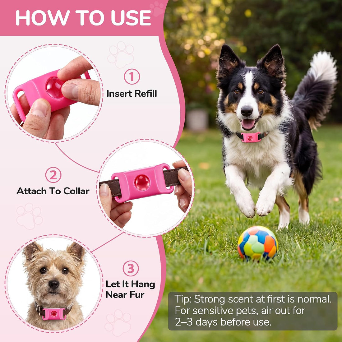 Pink Dog Tag for Flea & Tick Prevention with 2 Refills, Waterproof
