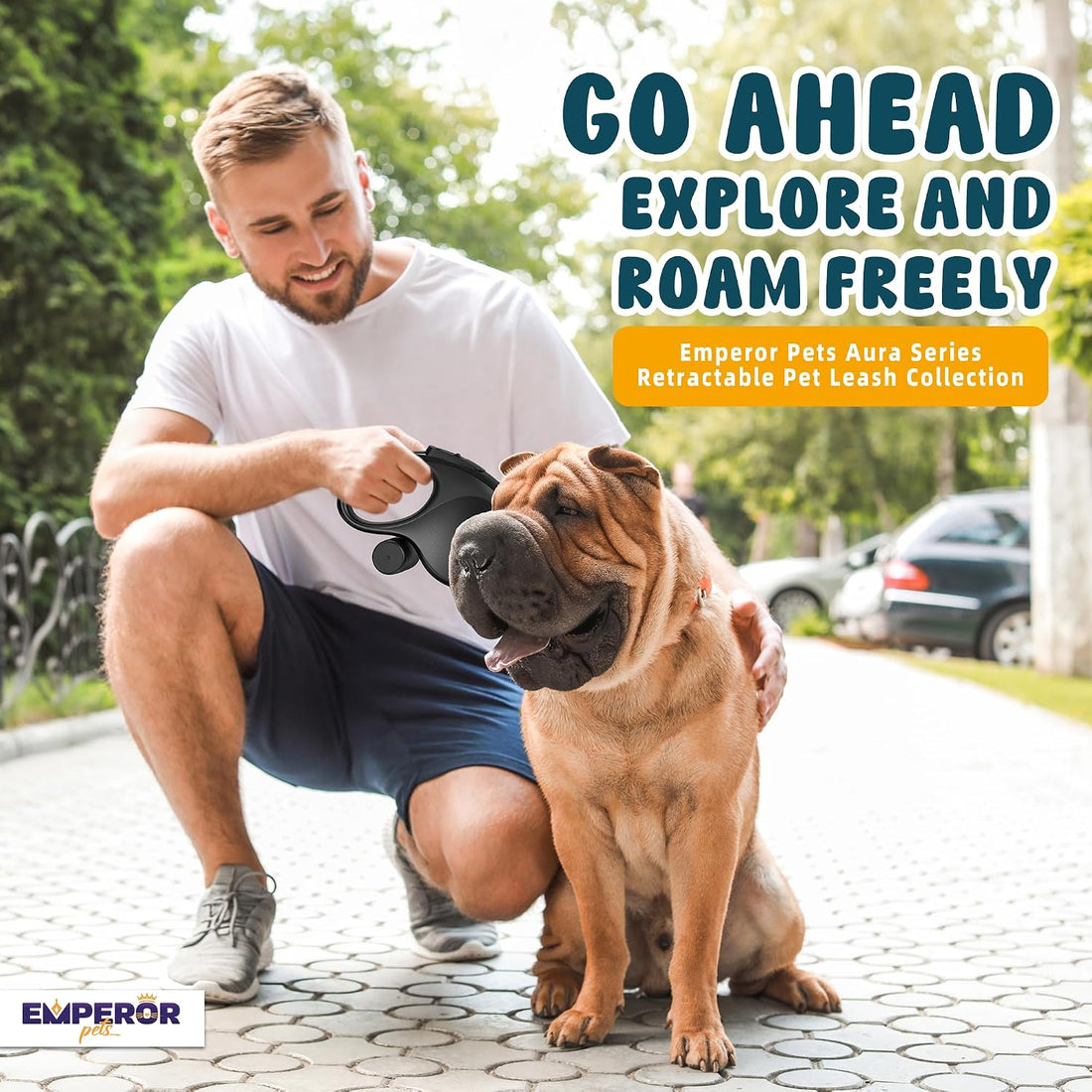 EMPEROR PETS 26.1 ft Retractable Dog Leash, for Dogs 10-110lbs, Aura
