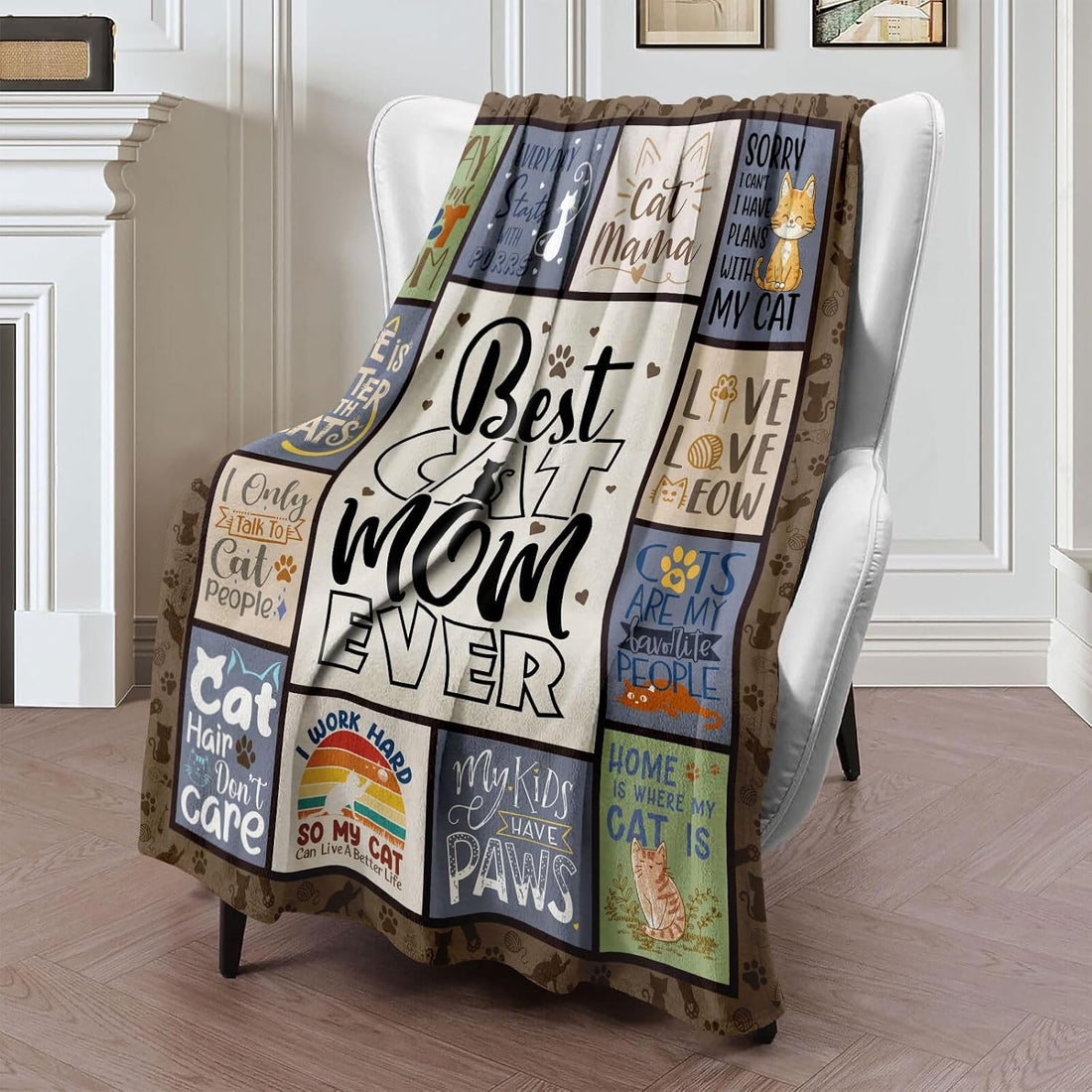 Cat Mom Gifts Themed Blanket 60" x 50", Cat Lover Gifts for Women