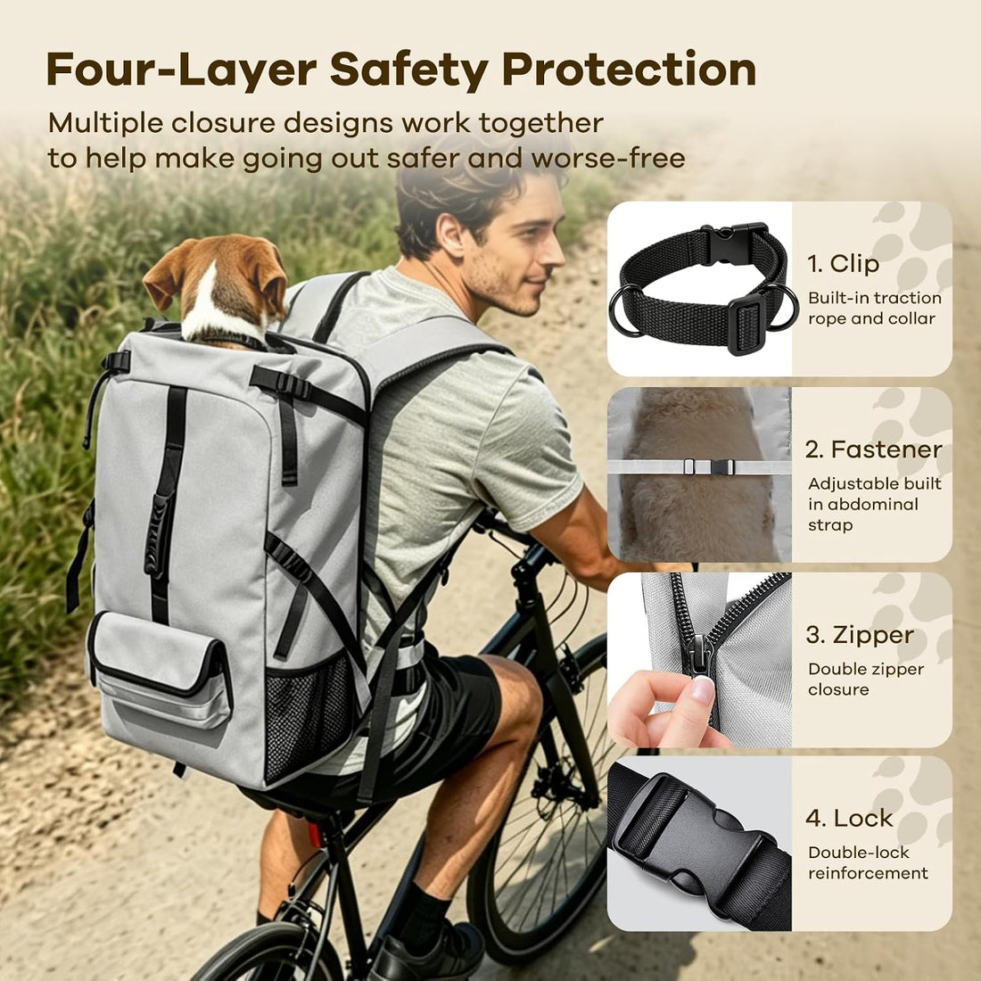 Dog Carrier Backpack, Ventilated Mesh Dog Carrier with Built-in Leash
