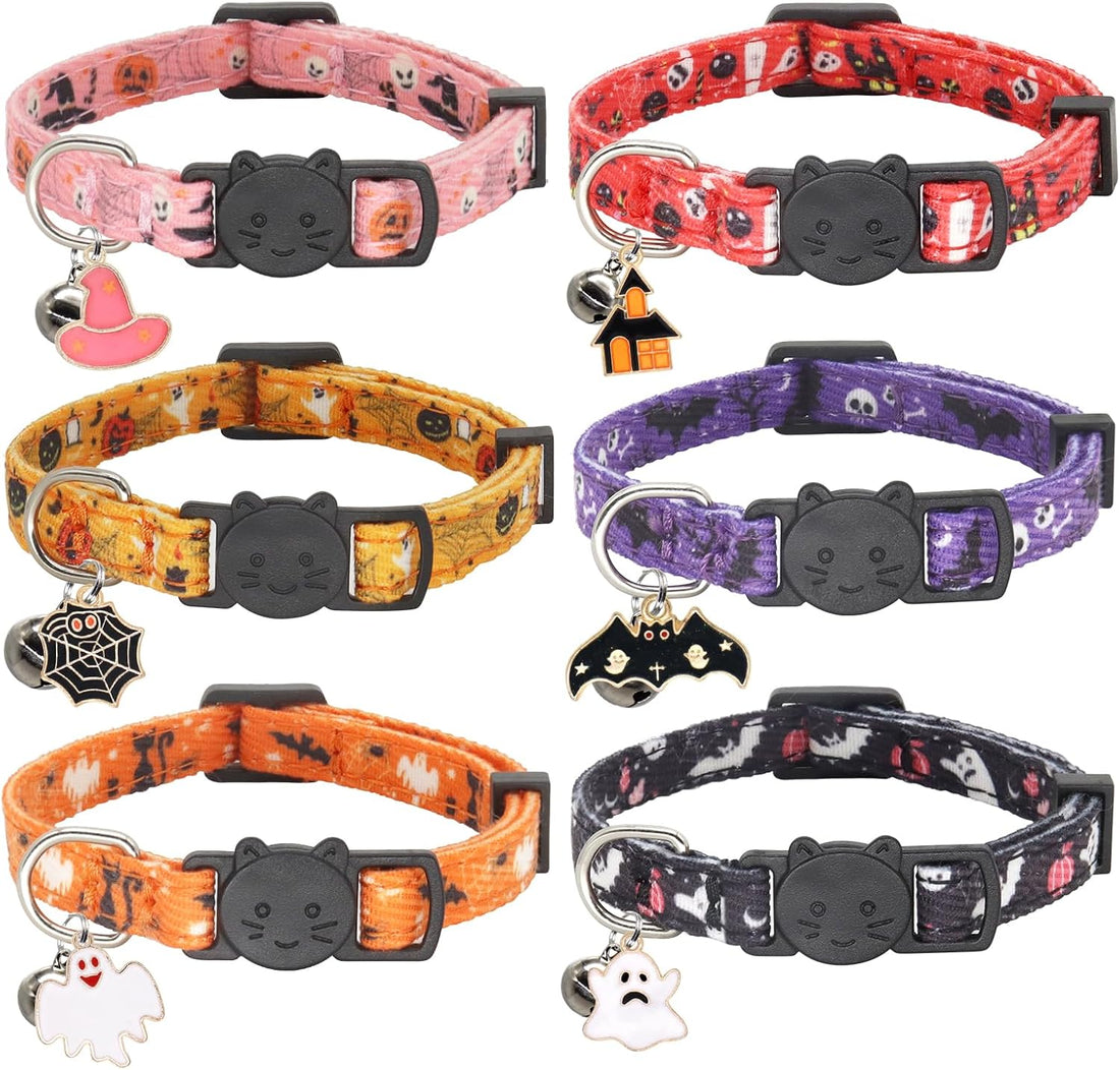 Halloween Cat Collar, Cotton 2 Pack Cat Collar with Bells, Purple