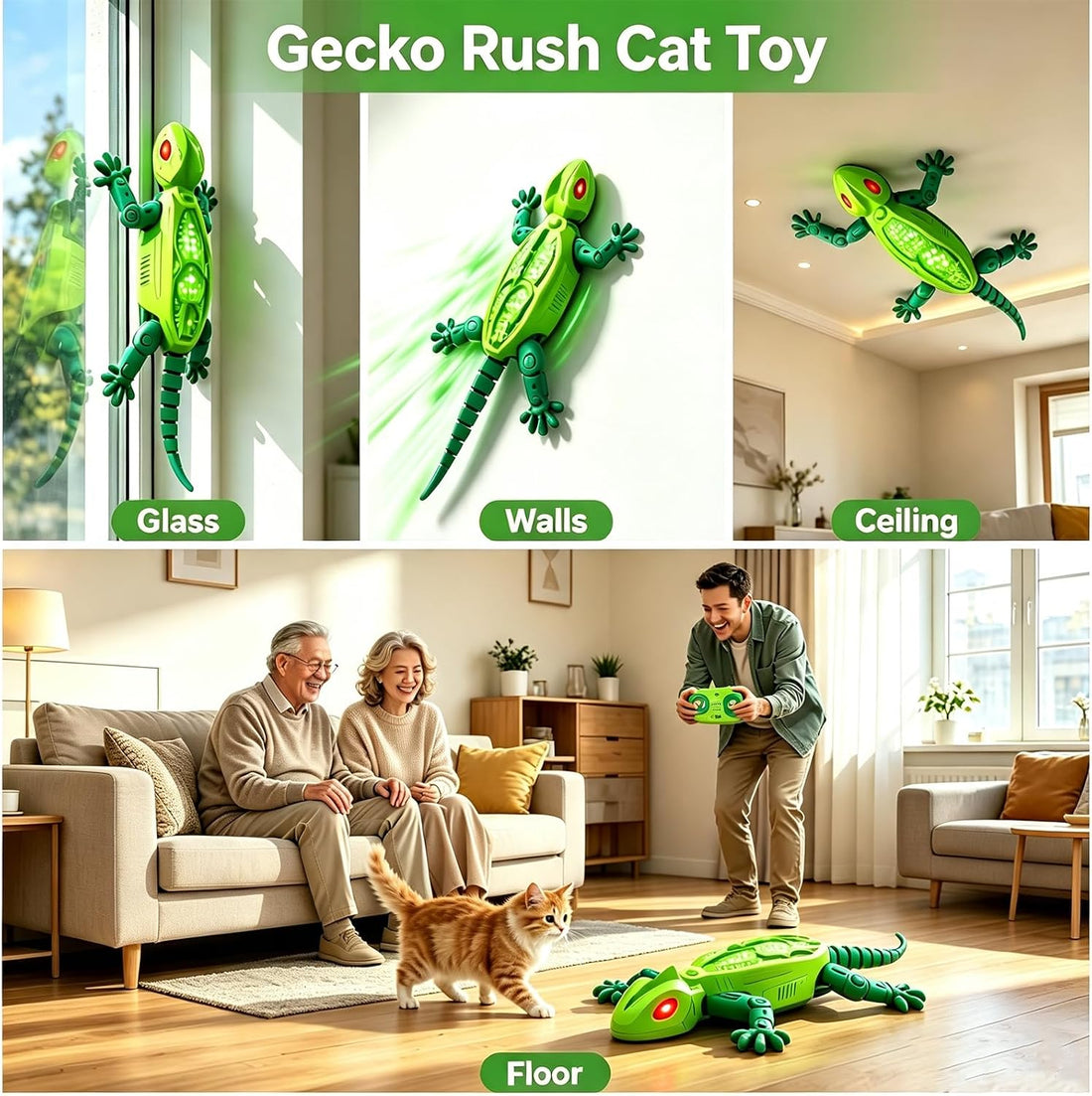 Remote Control Wall Climbing Gecko Toy for Cats,Wall Crawler Gecko