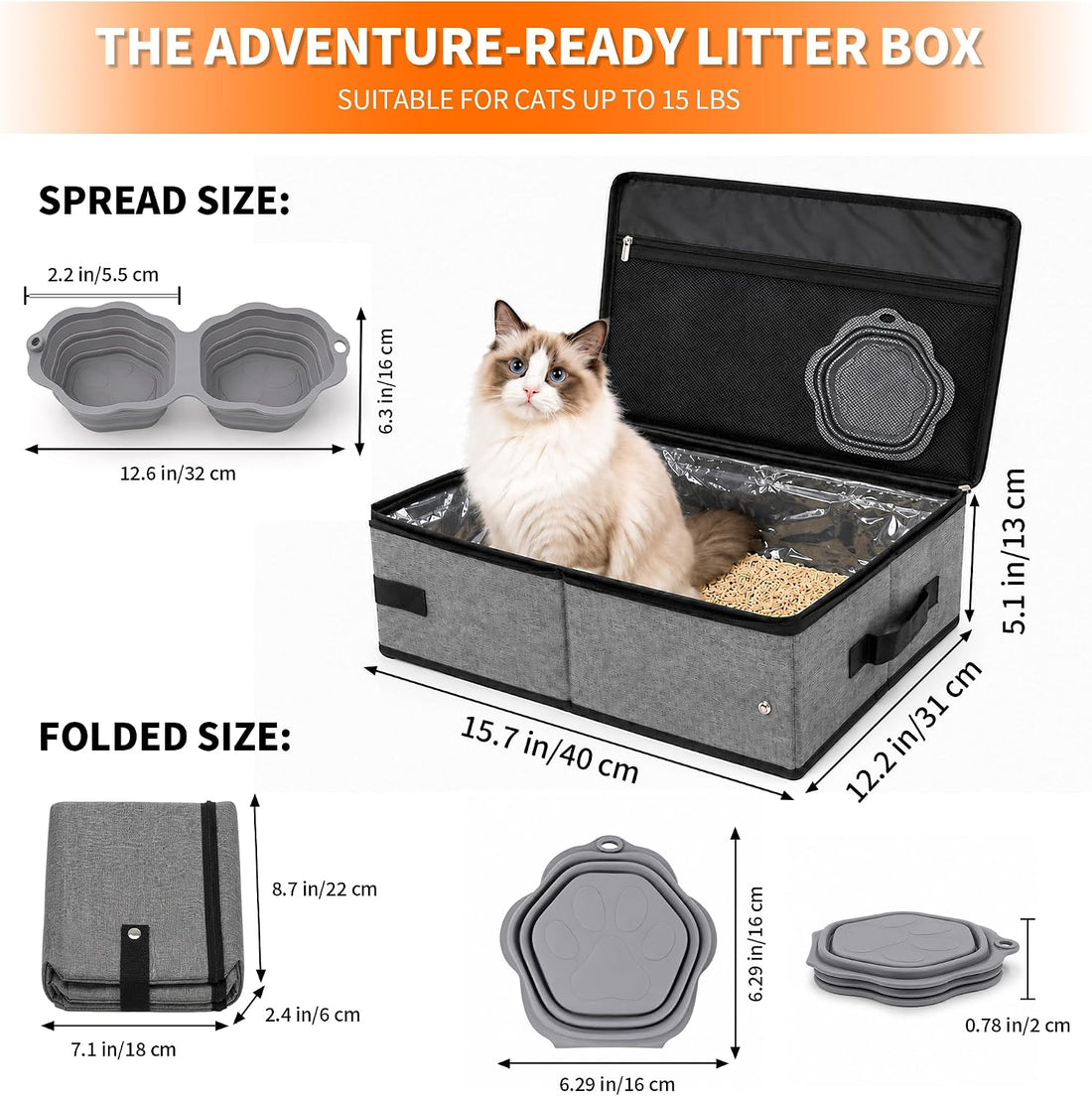 Aokeyee Portable Travel Litter Box for Cats