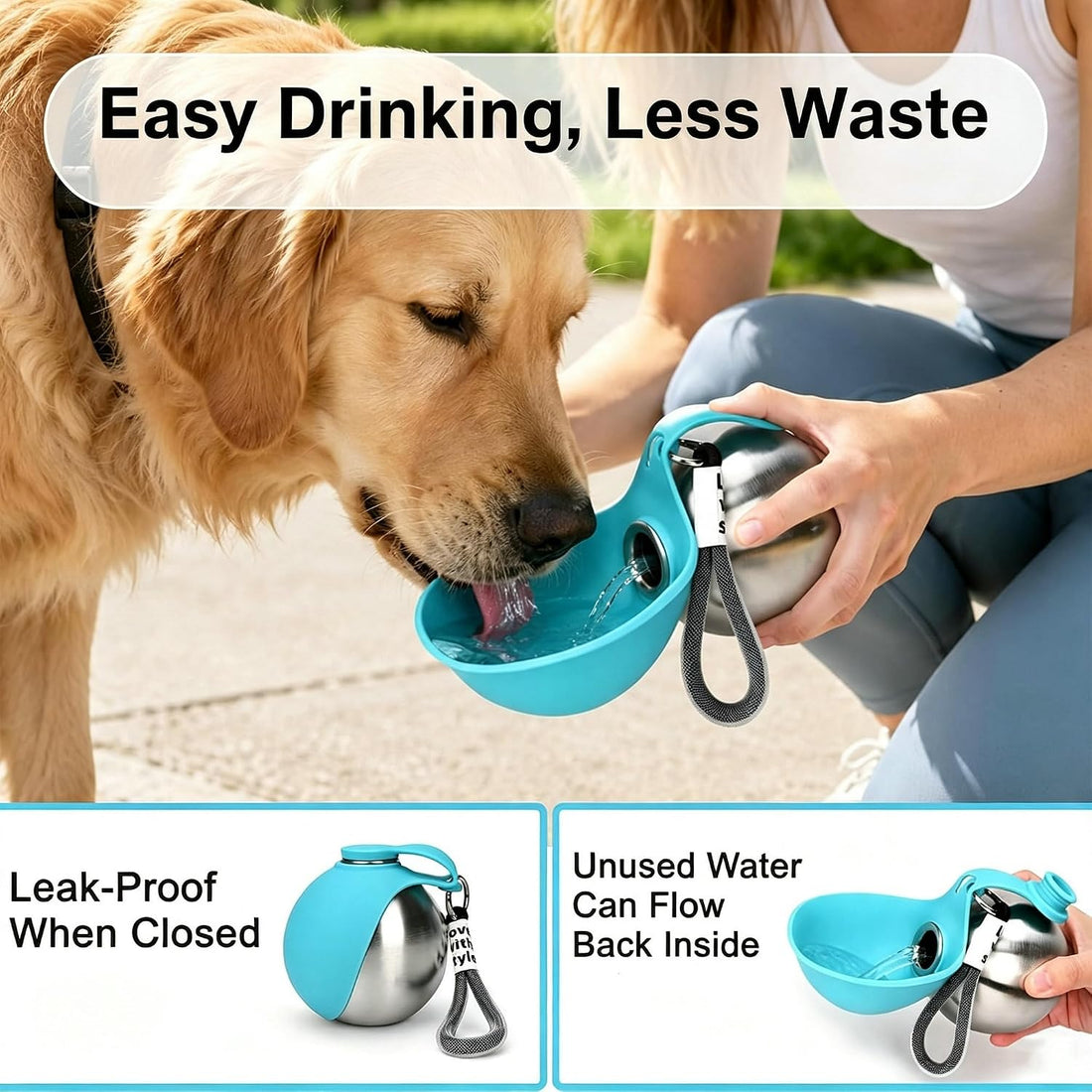 10 Oz Portable Stainless Steel Dog Water Bottle for Small Dogs