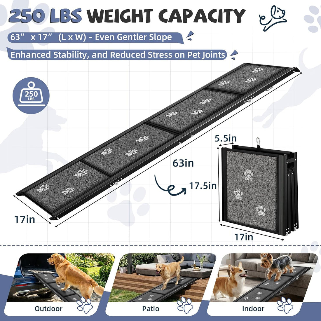 Dog Ramp for Car 63" Long & 17" Wide Portable Ramps for Large Dogs